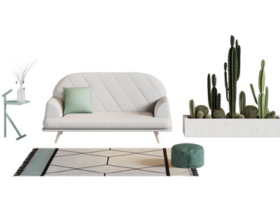 现代多人沙发 多肉盆景盆栽