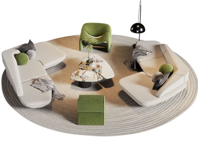 现代弧形多人沙发 休闲椅子和茶几组合