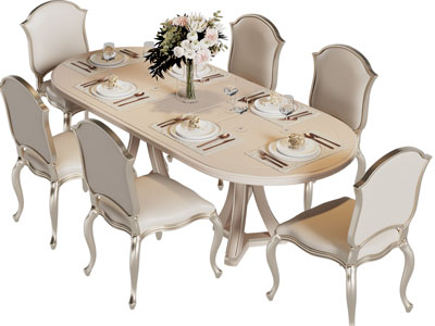 新古典椭圆形餐桌椅组合