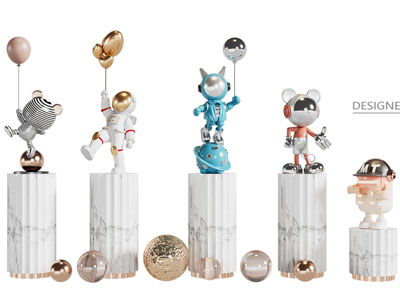 现代宇航员雕塑雕刻摆件组合3d模型 现代宇航员雕塑雕刻摆件组合