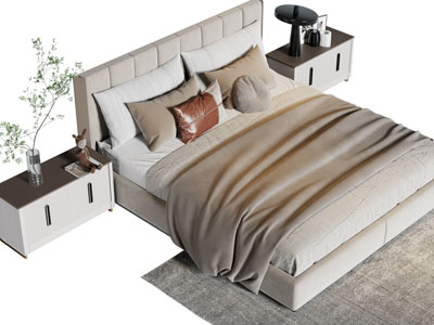 现代布艺双人床 床头柜