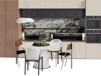 现代圆形餐桌椅组合 橱柜