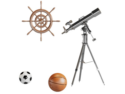 现代望远镜 篮球 船舵摆件组合