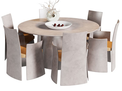 侘寂风圆形餐桌椅组合