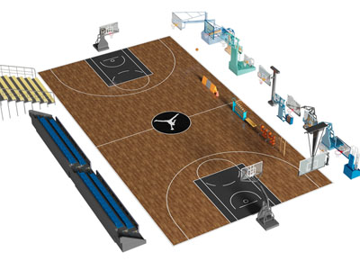 现代户外篮球场 篮球架 体育看台 体育设备3d模型 现代户外篮球场 篮球架 体育看台 体育设备