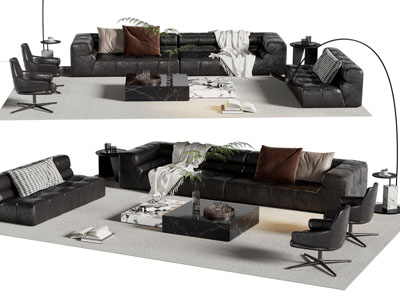 现代多人 双人沙发 休闲椅子和茶几组合