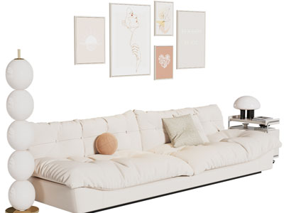 现代奶油风布艺多人沙发 落地灯