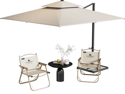 现代户外遮阳伞 休闲折叠椅子 边几