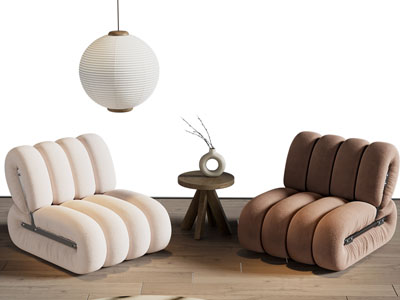 侘寂风单人沙发 边几