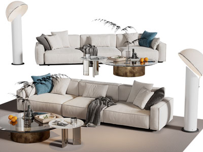 现代布艺多人沙发 茶几组合