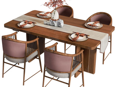 新中式实木长方形餐桌椅组合