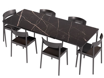 现代长方形大理石餐桌椅组合