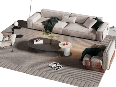 现代布艺双人沙发 单人沙发和茶几组合