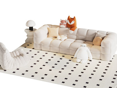 现代奶油风多人沙发 懒人沙发 地毯和边几组合