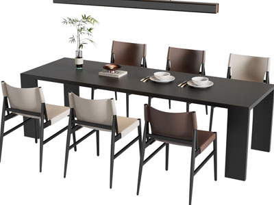 现代长方形餐桌椅组合