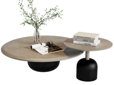 侘寂风圆形茶几边几3d模型 侘寂风圆形茶几边几