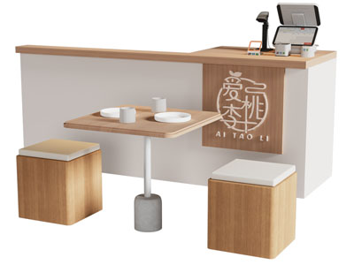 现代实木餐桌椅组合 收银吧台3d模型 现代实木餐桌椅组合 收银吧台