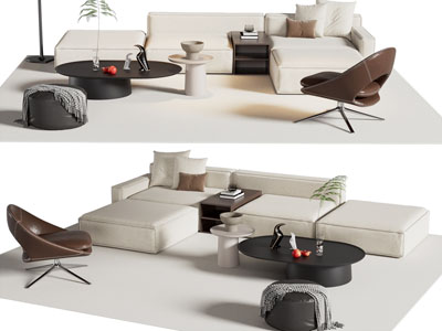 现代转角多人沙发 休闲椅子和茶几组合