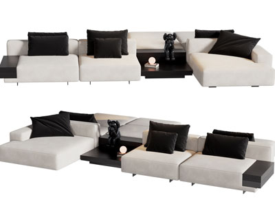 现代布艺多人沙发