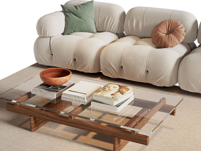 现代长方形玻璃茶几 书籍摆件组合3d模型 现代长方形玻璃茶几 书籍摆件组合