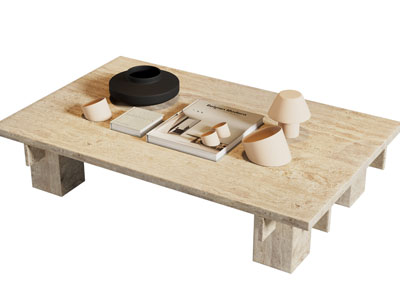 侘寂风实木长方形茶几3d模型 侘寂风实木长方形茶几