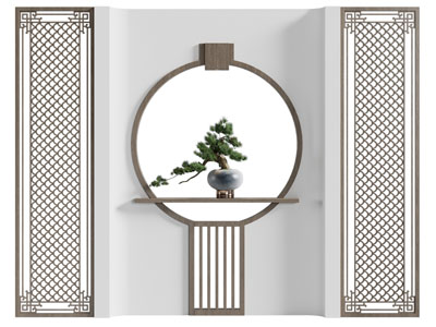 新中式装饰背景墙3d模型 新中式装饰背景墙