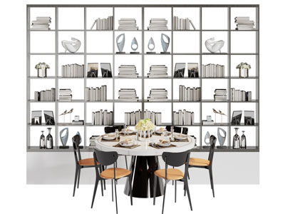 现代圆形餐桌椅组合 装饰柜