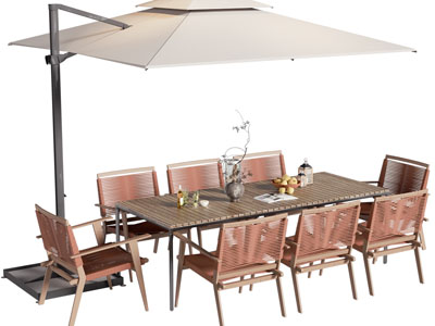 现代户外遮阳伞 长方形餐桌椅组合