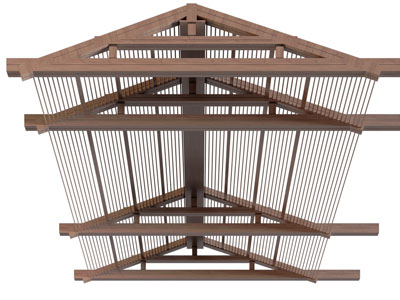 新中式实木梁架 天花吊顶