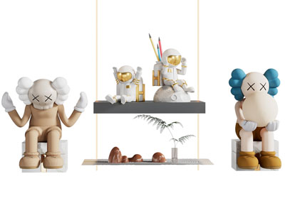 现代宇航员 Kaws公仔雕塑雕刻摆件组合3d模型 现代宇航员 Kaws公仔雕塑雕刻摆件组合