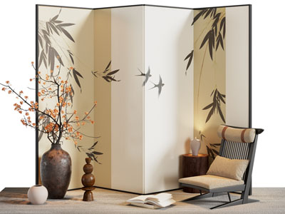 新中式屏风 休闲椅子