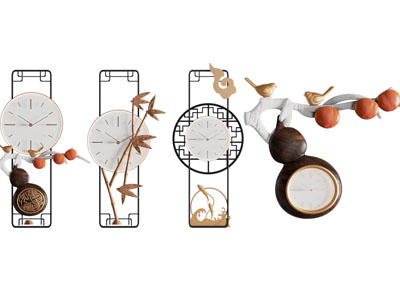 新中式钟表墙饰挂件3d模型 新中式钟表墙饰挂件