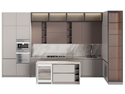 现代转角整体橱柜 中岛台