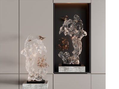 新中式假山雕塑雕刻摆件组合3d模型 新中式假山雕塑雕刻摆件组合