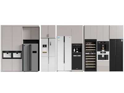 现代高柜嵌入冰箱 咖啡机 烤箱的厨房电器3d模型 现代高柜嵌入冰箱 咖啡机 烤箱的厨房电器