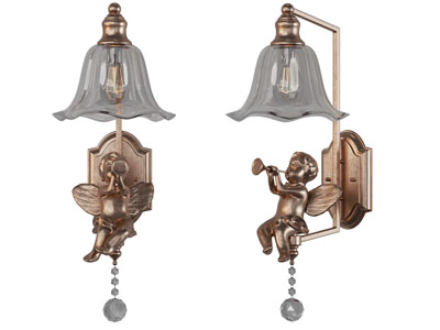 美式装饰天使雕塑的壁灯