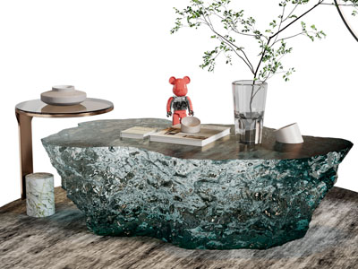 现代玻璃海造型茶几 边几3d模型 现代玻璃海造型茶几 边几