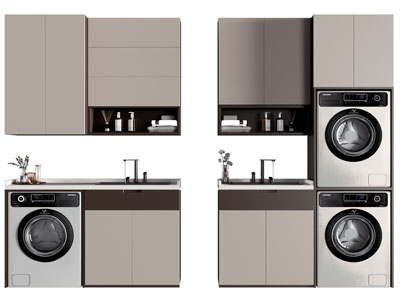 现代阳台洗衣机 烘干机收纳柜