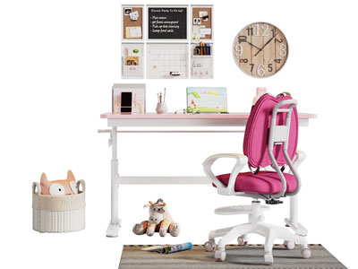 现代可升降学生书桌椅组合3d模型 现代可升降学生书桌椅组合