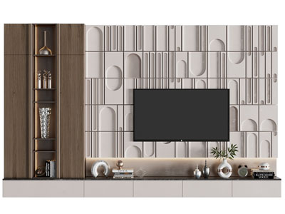 现代带收纳柜的电视背景墙3d模型 现代带收纳柜的电视背景墙