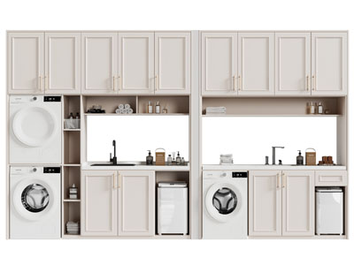 现代阳台洗衣机 烘干机收纳柜