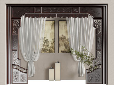 中式雕花隔断 门拱3d模型 中式雕花隔断 门拱