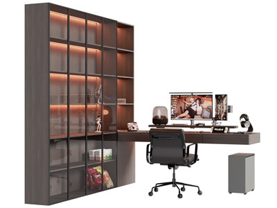 现代玻璃书柜 书桌椅组合3d模型 现代玻璃书柜 书桌椅组合