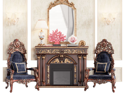欧式雕花壁炉火炉 休闲椅子
