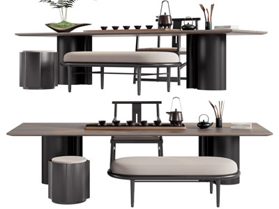 新中式实木长方形茶桌椅组合