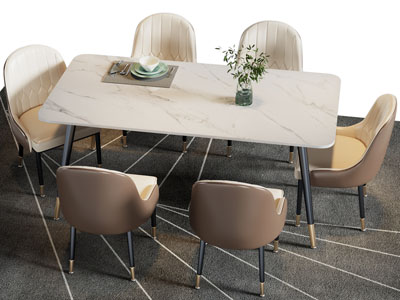 现代长方形大理石餐桌椅组合