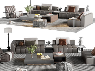 现代多人 单人沙发和茶几组合