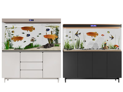 现代带收纳柜的鱼缸水族