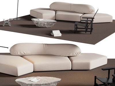 现代多人沙发 休闲椅子和茶几组合