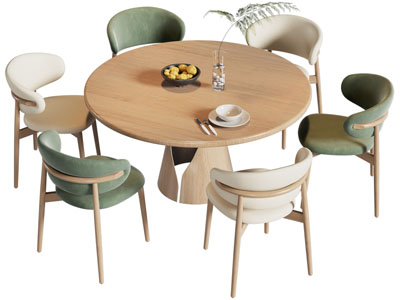 北欧实木圆形餐桌椅组合